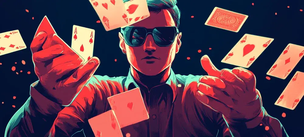 a person throwing poker cards