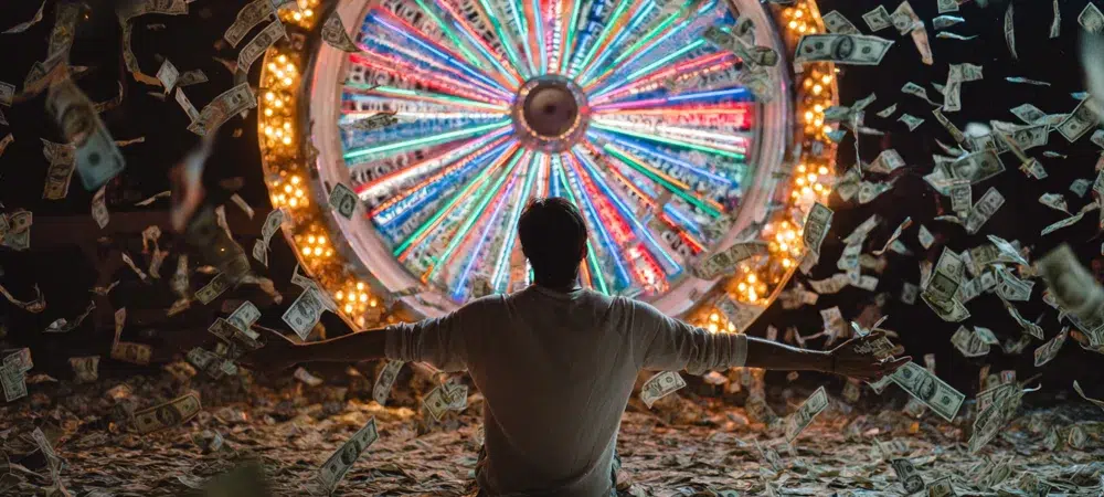 a person winning after spinning a casino wheel