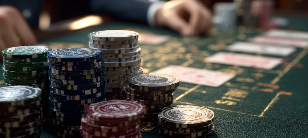 stacks of poker chips on a poker table