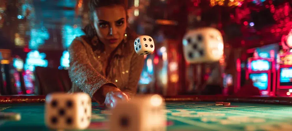 a person shooting dice in a casino