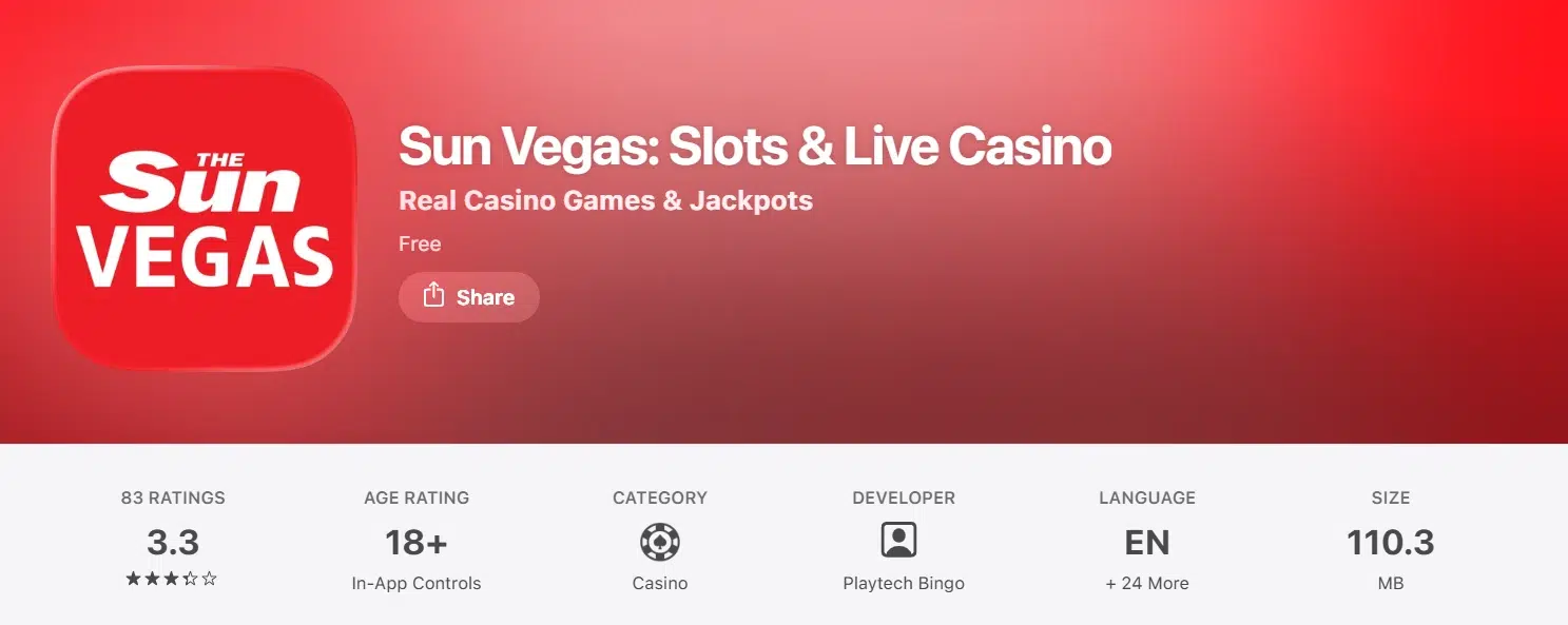 Mobile app The Sun Vegas