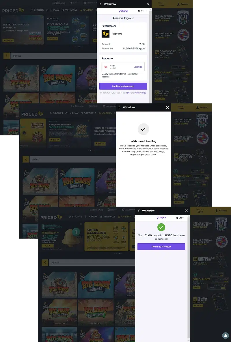 PricedUp withdrawal screenshot